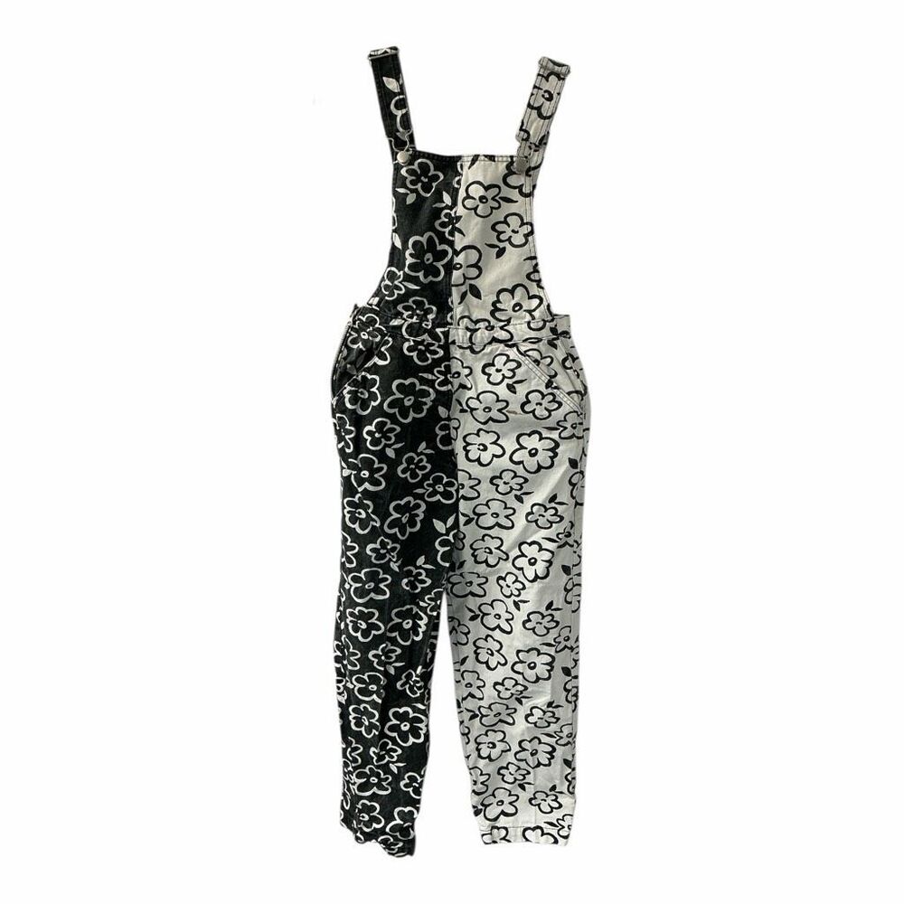 NWOT Forever 21 Women Size Small Black White Colorblock Floral Overalls Jumpsuit - Picture 3 of 5